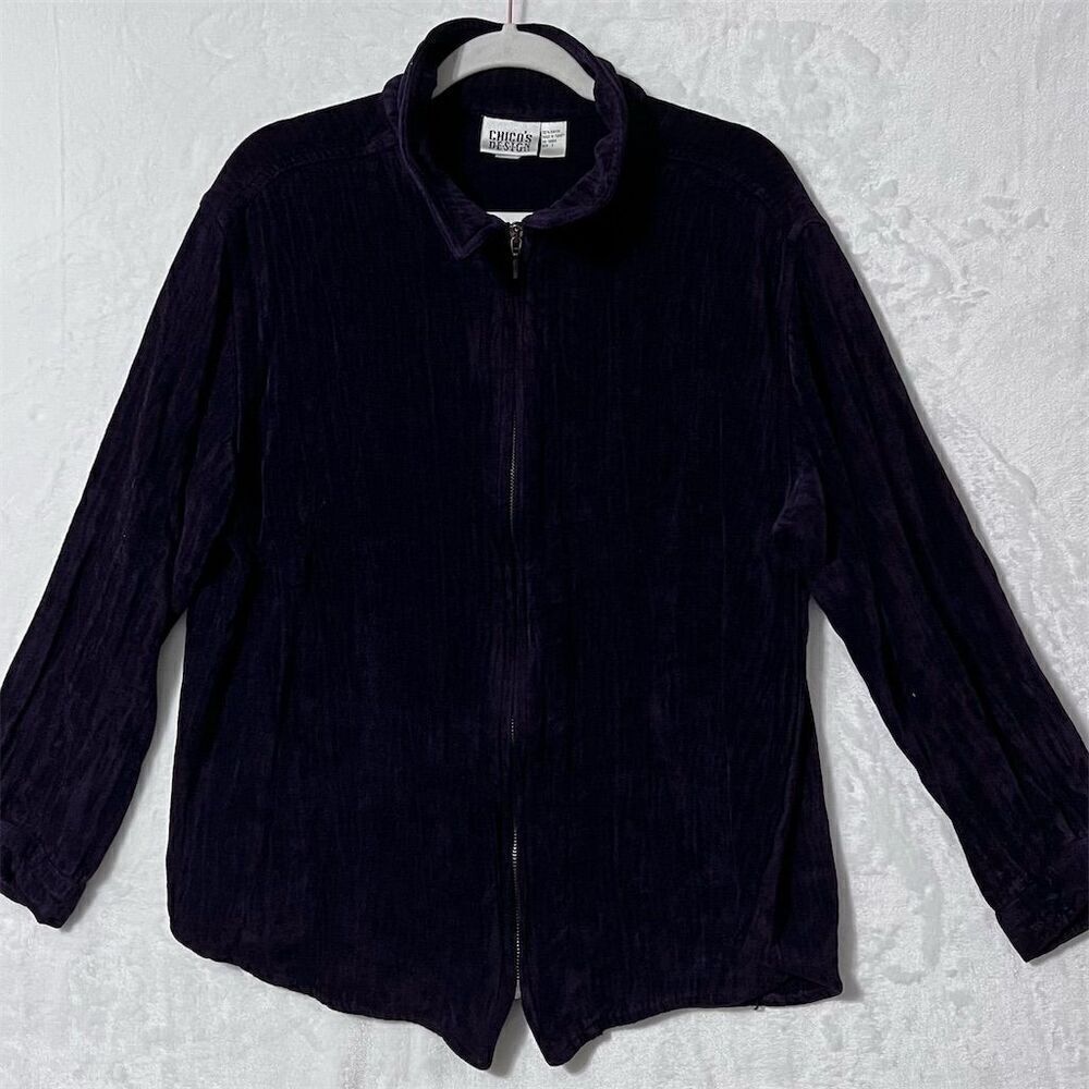 Chico's Design Women's Velour Zip-Up Jacket Size 3 (L 16) Purple